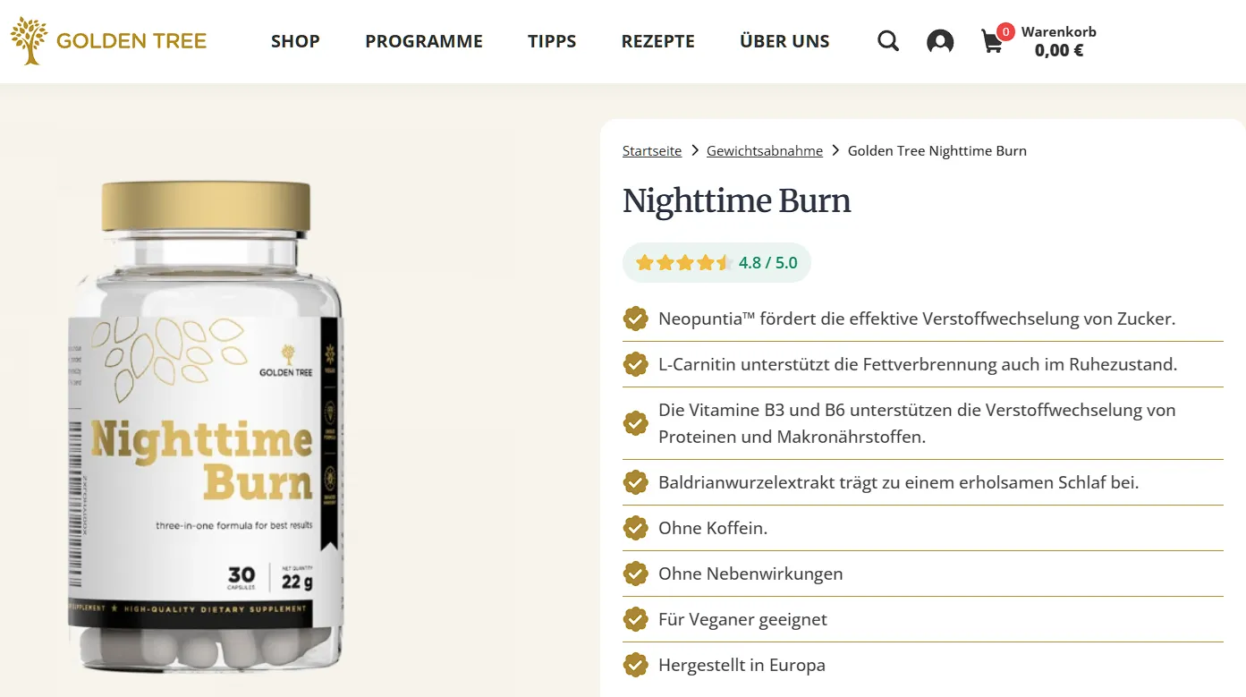 Golden Tree Nighttime Burn – Produktansicht und Inhaltsstoffe